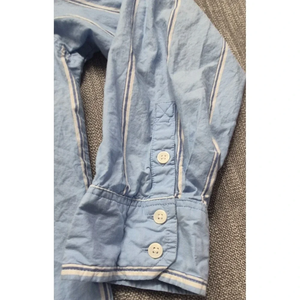 American Eagle men's blue striped button up long sleeves shirt LG Cotton pockets